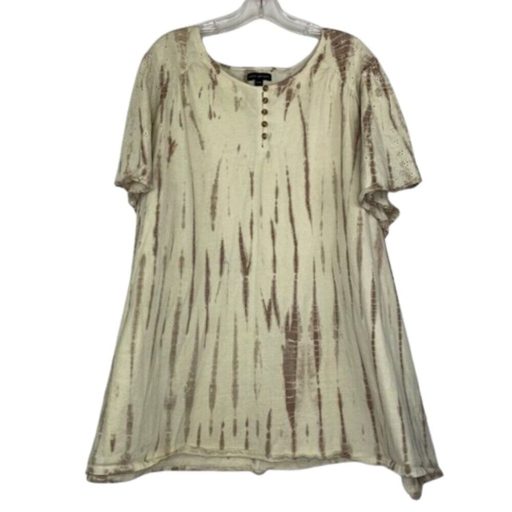 Lane Bryant tie dye beige brown blouse eyelet sleeves blouse size 38/40 7X